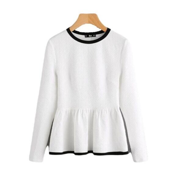 New SHEIN Contrast Binding Textured Peplum Blouse Small - Picture 1 of 4